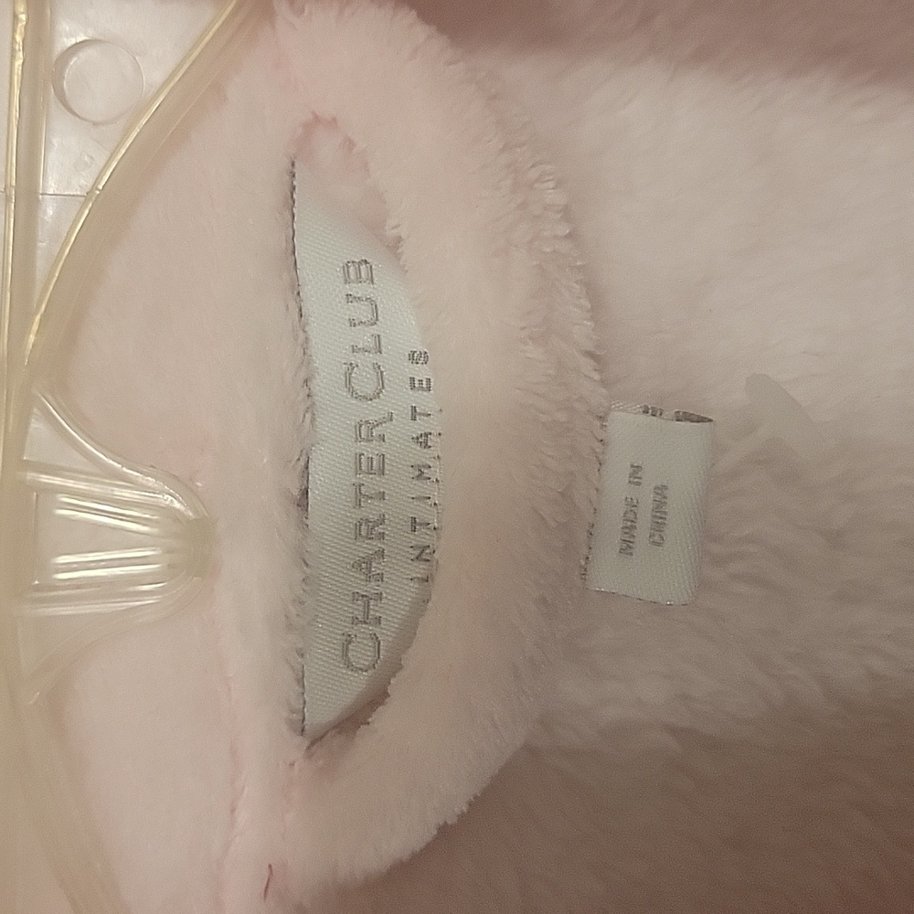 Charter Club Long Cozy Plush Robe Embroidered Trim. Pink, Medium - Picture 3 of 7